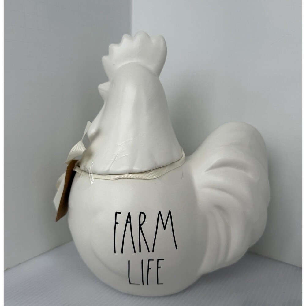 New Rae Dunn Farm Life Chicken Rooster White Canister Cookie Jar Kitchen Decor
